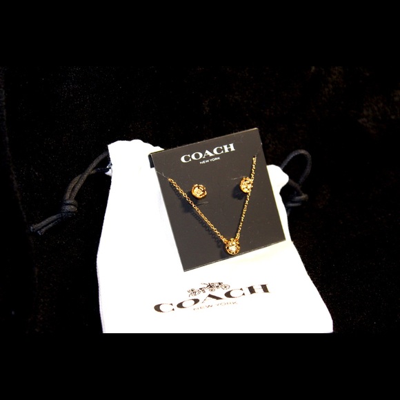 Coach Brand Rose Gold Necklace and Earring Set - Picture 1 of 7